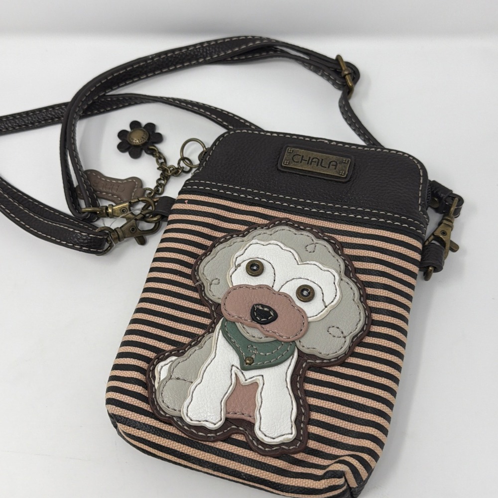 Chala Poodle Convertible Crossbody Handbag  - Striped & Charms